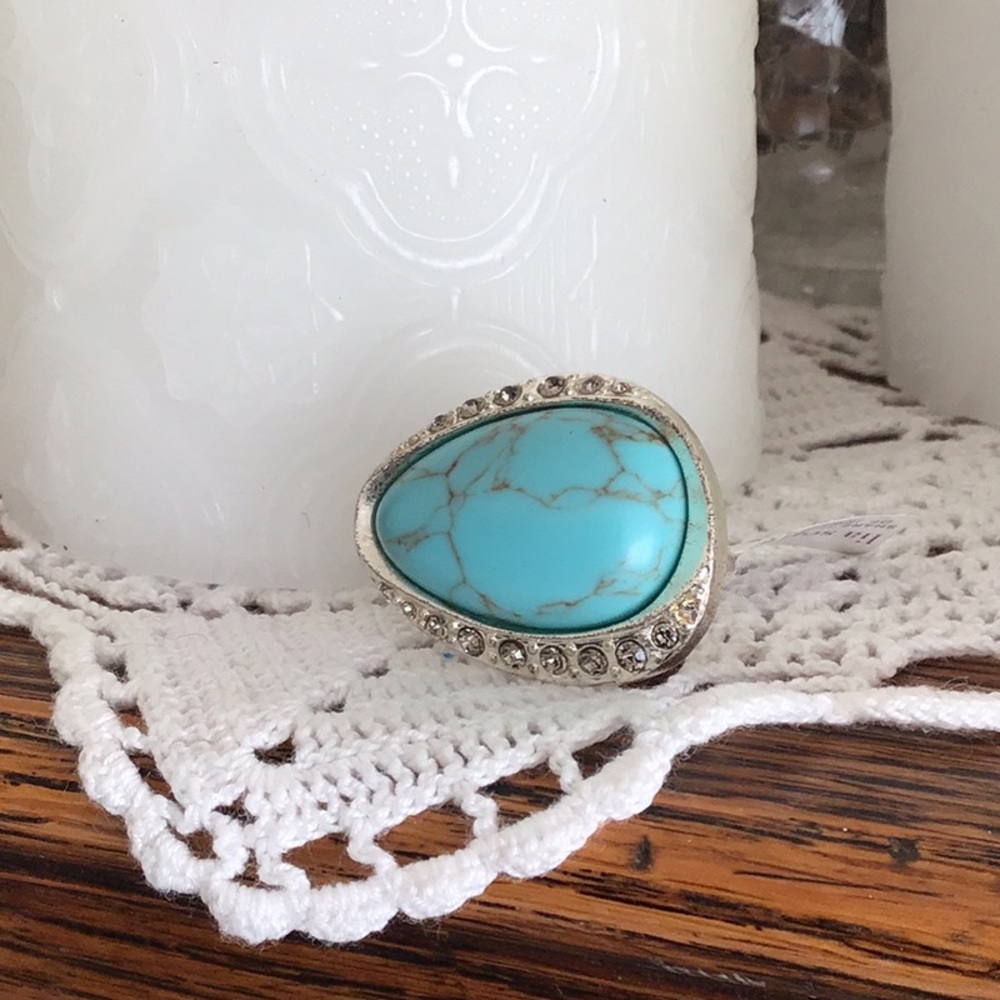 Large lia Sophia faux silver and turquoise ring